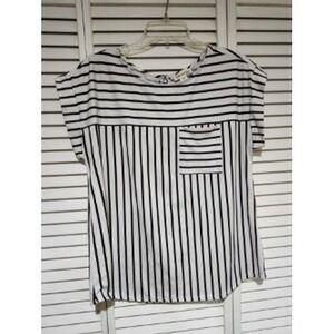 Faith and Joy Women's Striped Pocket Top Black White Size Medium